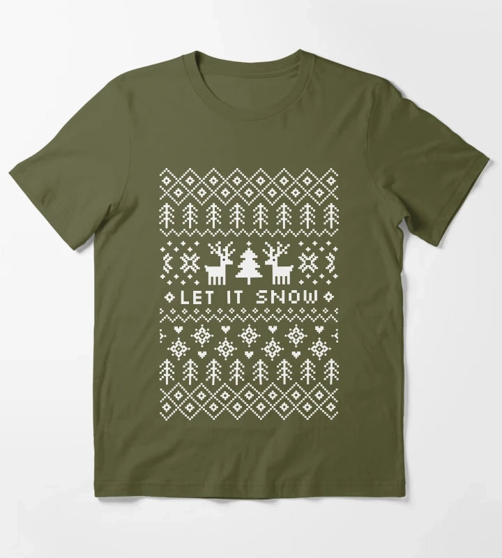 Ugly Christmas Sweater Let it Snow T-Shirt Olive Green