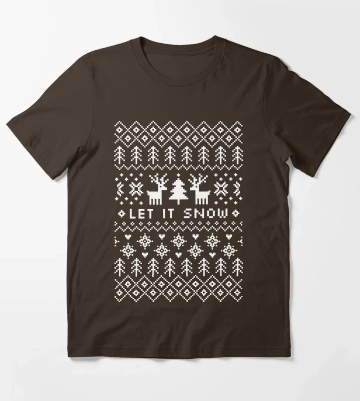 Ugly Christmas Sweater Let it Snow T-Shirt Brown