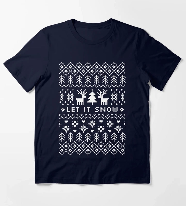 Ugly Christmas Sweater Let it Snow T-Shirt Navy
