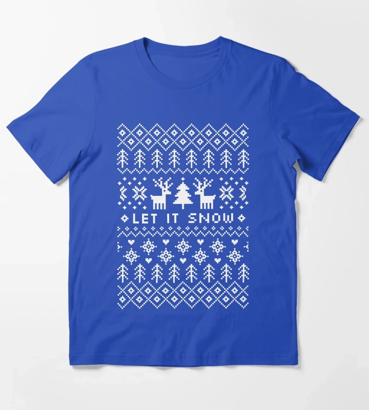 Ugly Christmas Sweater Let it Snow T-Shirt Blue