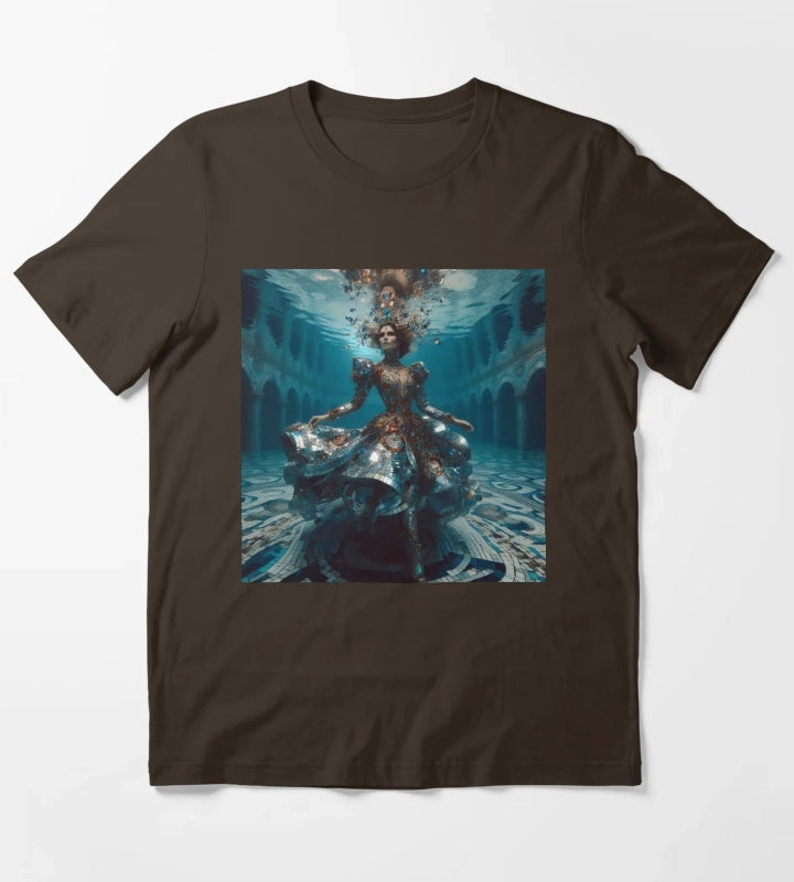 Underwater Disco Queen Mirror Dress Atlantis Sci Fi Fantasy T-Shirt Brown
