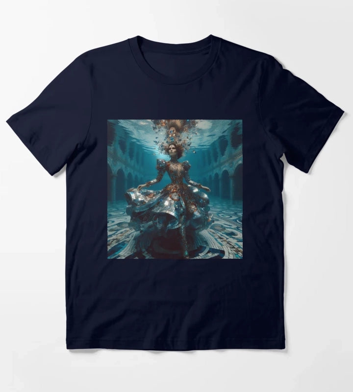 Underwater Disco Queen Mirror Dress Atlantis Sci Fi Fantasy T-Shirt Navy
