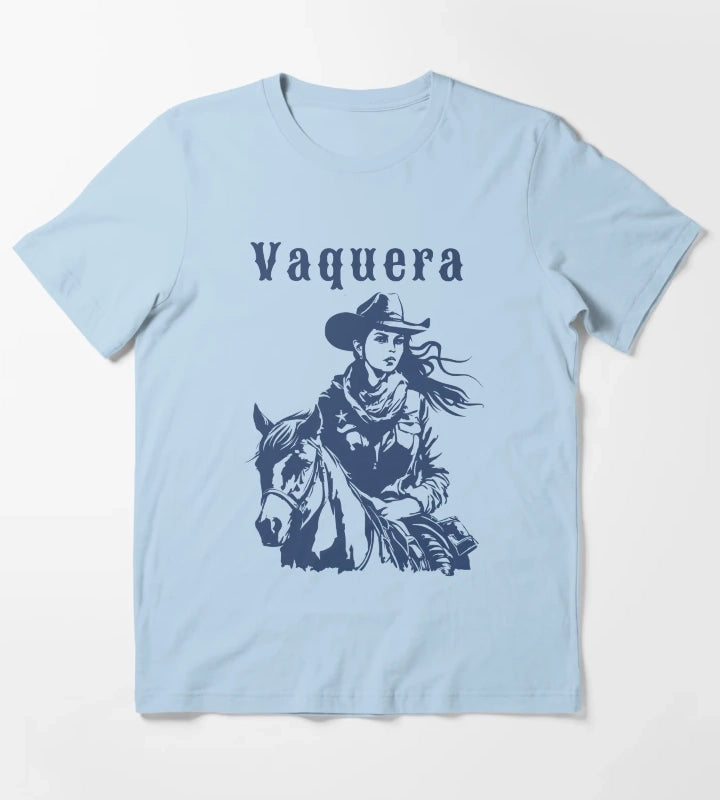 Vaquera Mexican Cowgirl Vintage Western Tshirt Rodeo Style Mexican Cowgirl T-Shirt Sky Blue