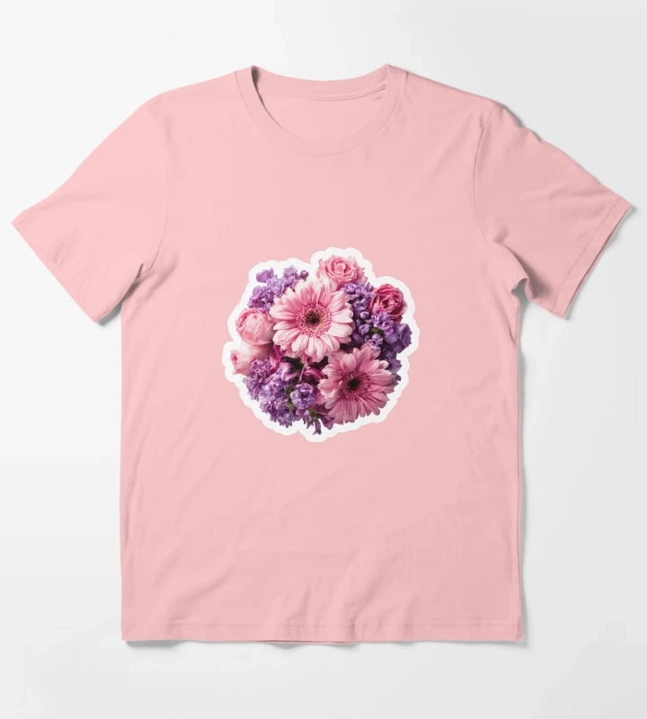 Vibrant Pink Gerbera and Purple Blossom Floral Bouquet Sticker T-Shirt Dark Grey