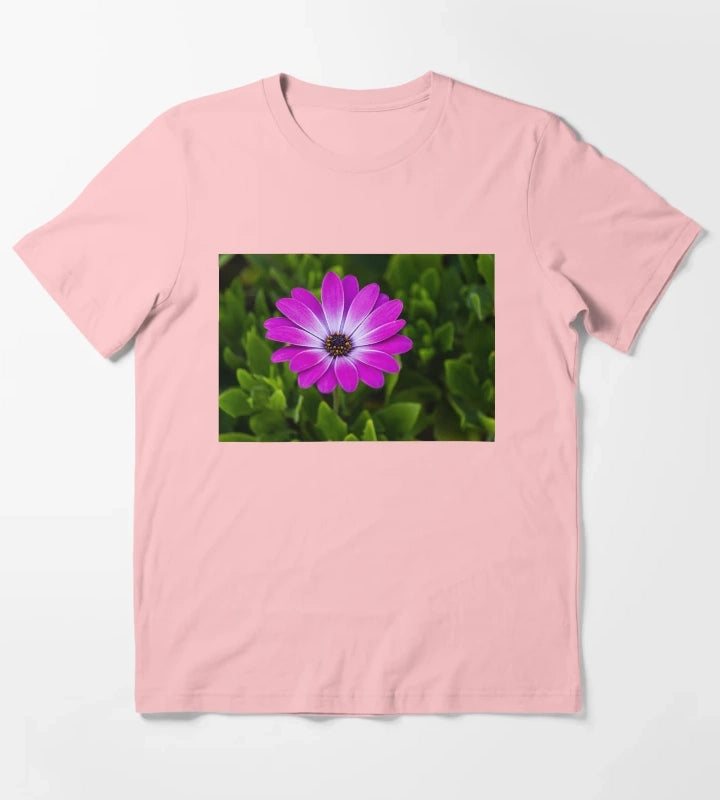 Vibrant Purple Daisy Blooming CloseUp Over Green Garden Leaves Pink Osteospermum Flower T-Shirt Dark Grey