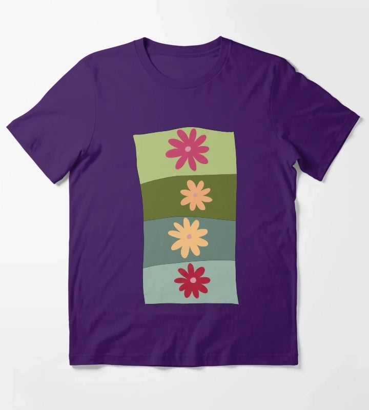Vibrant colour hand drawn floral design T-Shirt Purple
