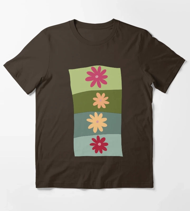 Vibrant colour hand drawn floral design T-Shirt Brown