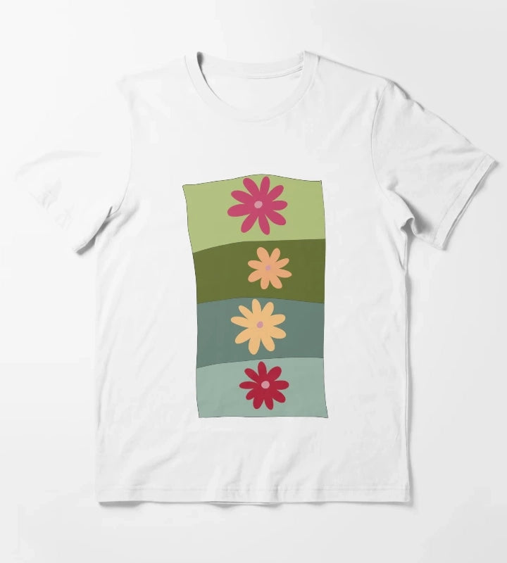 Vibrant colour hand drawn floral design T-Shirt White