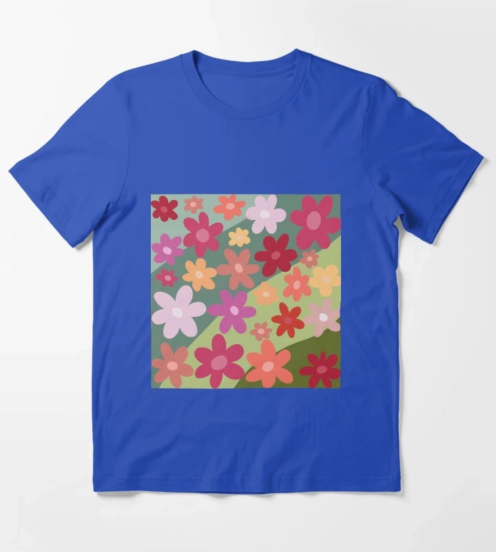 Vibrant hand drawn floral design T-Shirt Blue