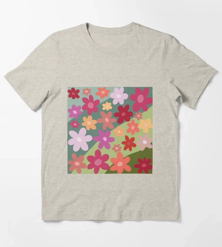 Vibrant hand drawn floral design T-Shirt Cream