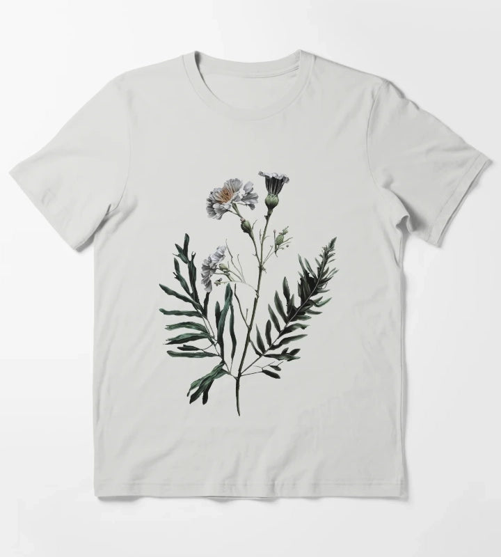 Victorian Daisy Flower T-Shirt Light Grey