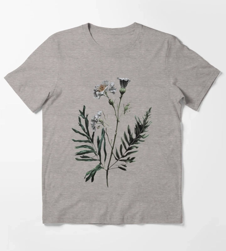 Victorian Daisy Flower T-Shirt Heather Grey