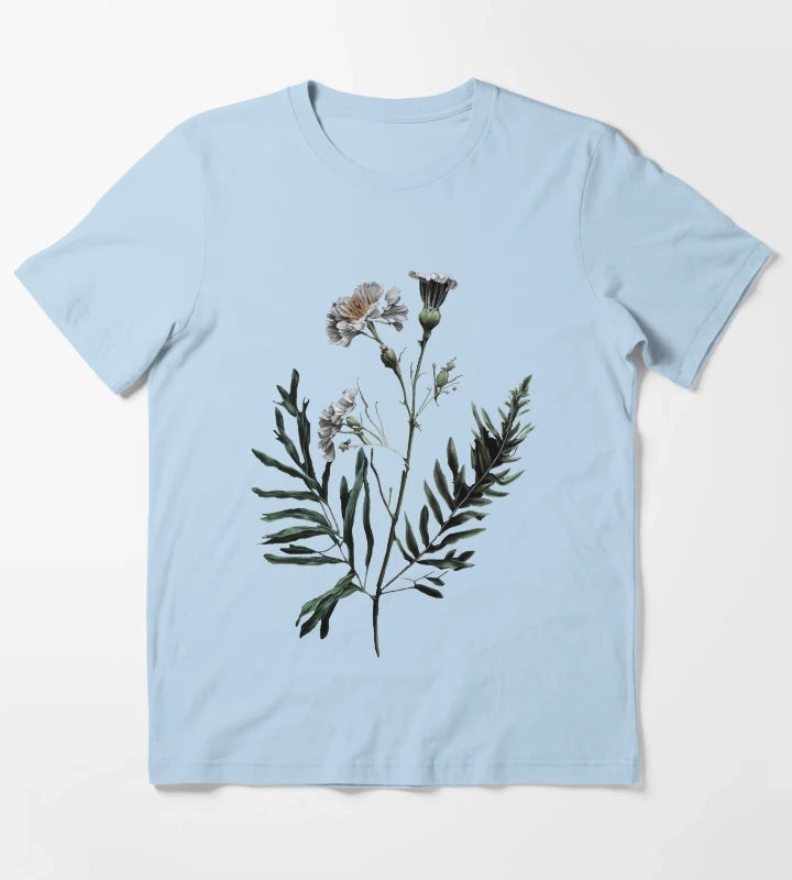 Victorian Daisy Flower T-Shirt Sky Blue