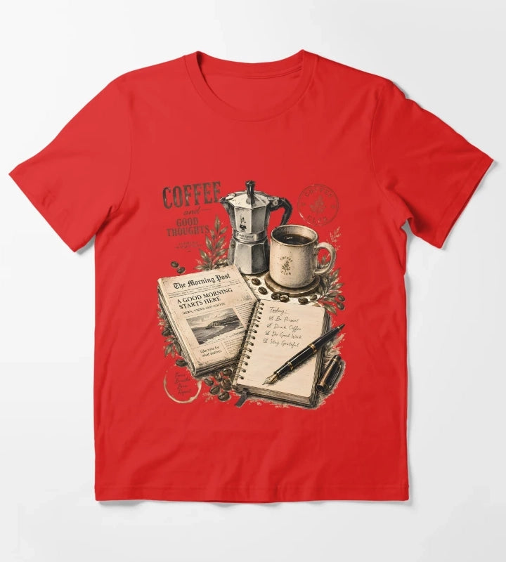Vintage Coffee Morning Lifestyle Collage T-Shirt Red