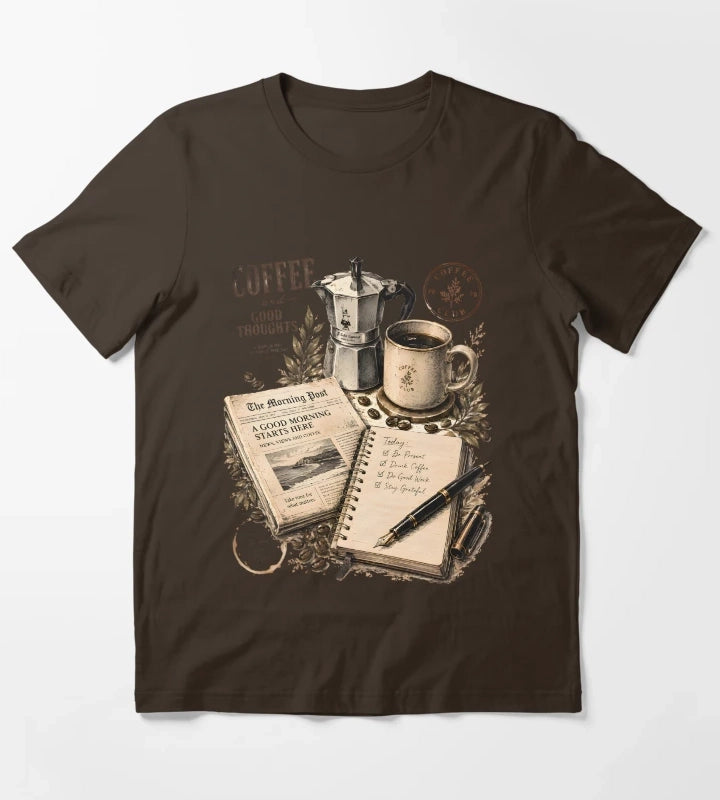 Vintage Coffee Morning Lifestyle Collage T-Shirt Brown