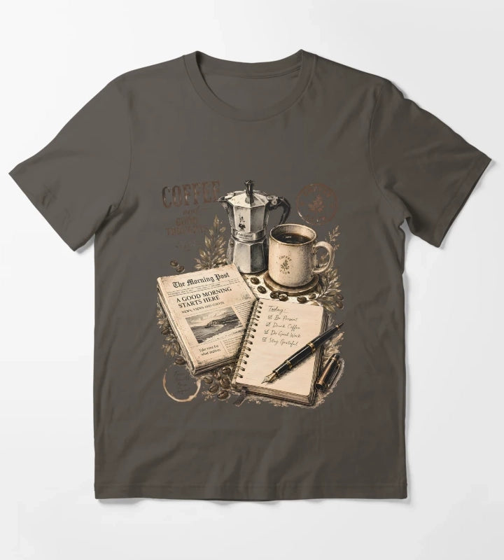 Vintage Coffee Morning Lifestyle Collage T-Shirt Dark Grey