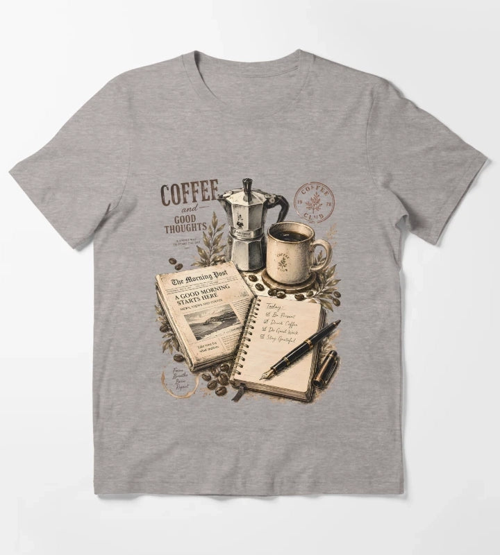 Vintage Coffee Morning Lifestyle Collage T-Shirt Heather Grey
