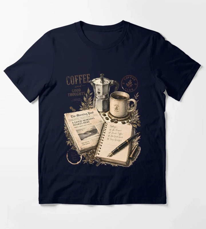 Vintage Coffee Morning Lifestyle Collage T-Shirt Navy