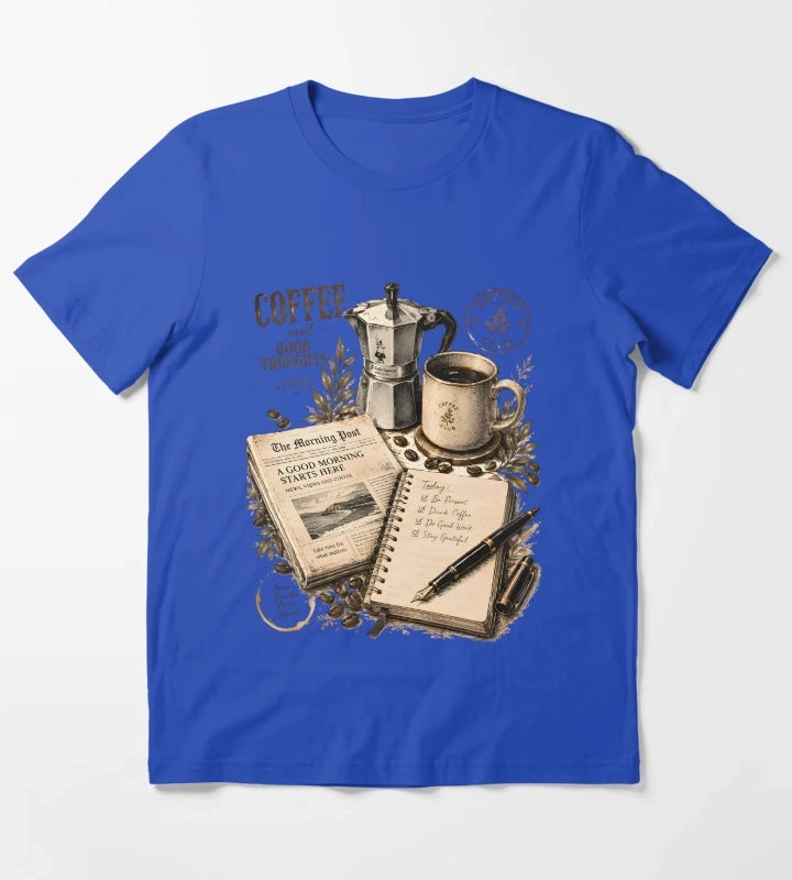Vintage Coffee Morning Lifestyle Collage T-Shirt Blue