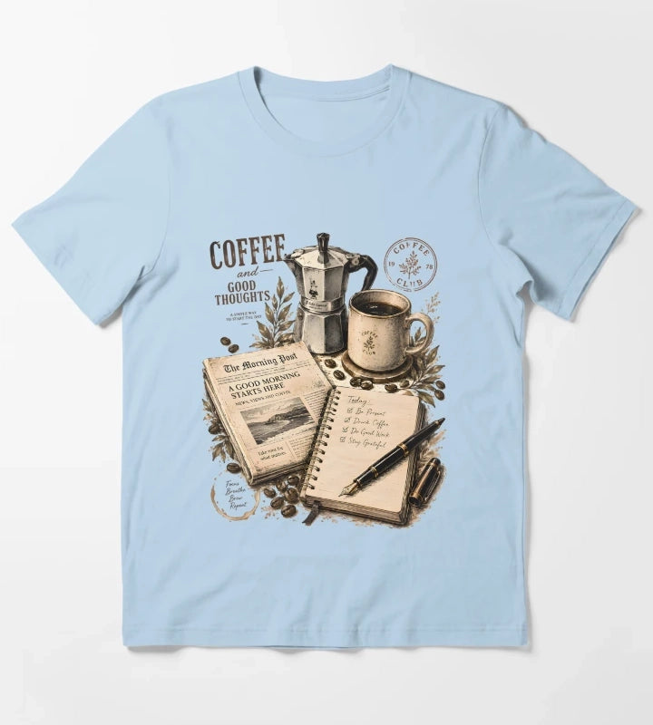 Vintage Coffee Morning Lifestyle Collage T-Shirt Sky Blue