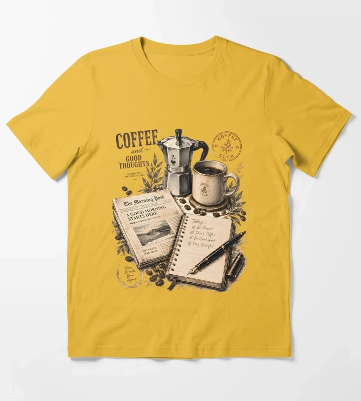 Vintage Coffee Morning Lifestyle Collage T-Shirt Yellow