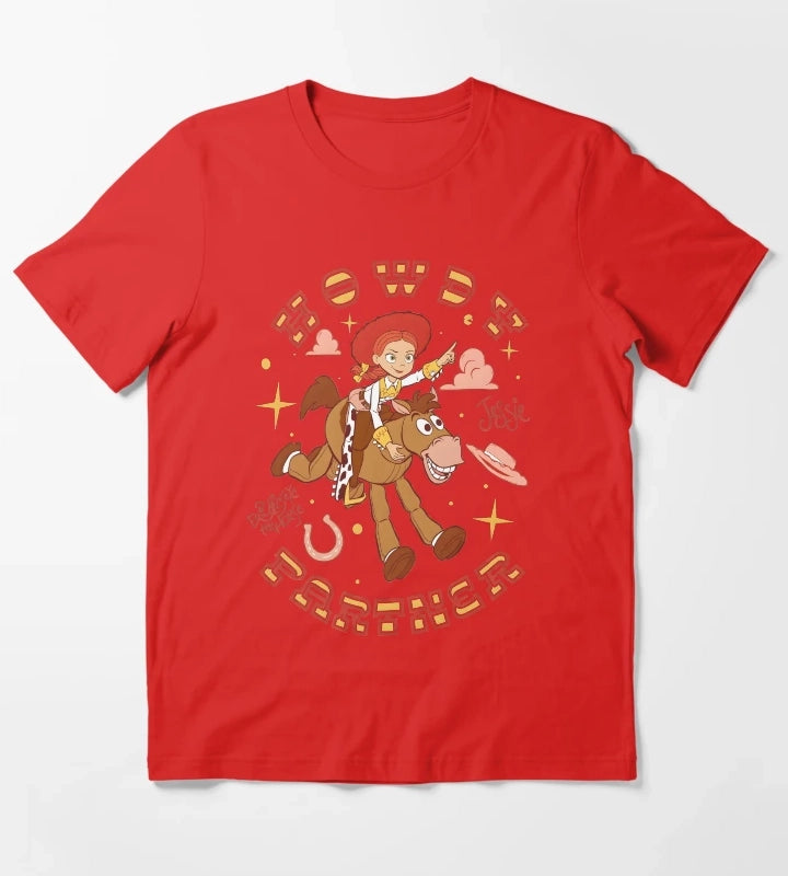 Vintage Cowgirl Adventure Cartoon Character Design T-Shirt Red