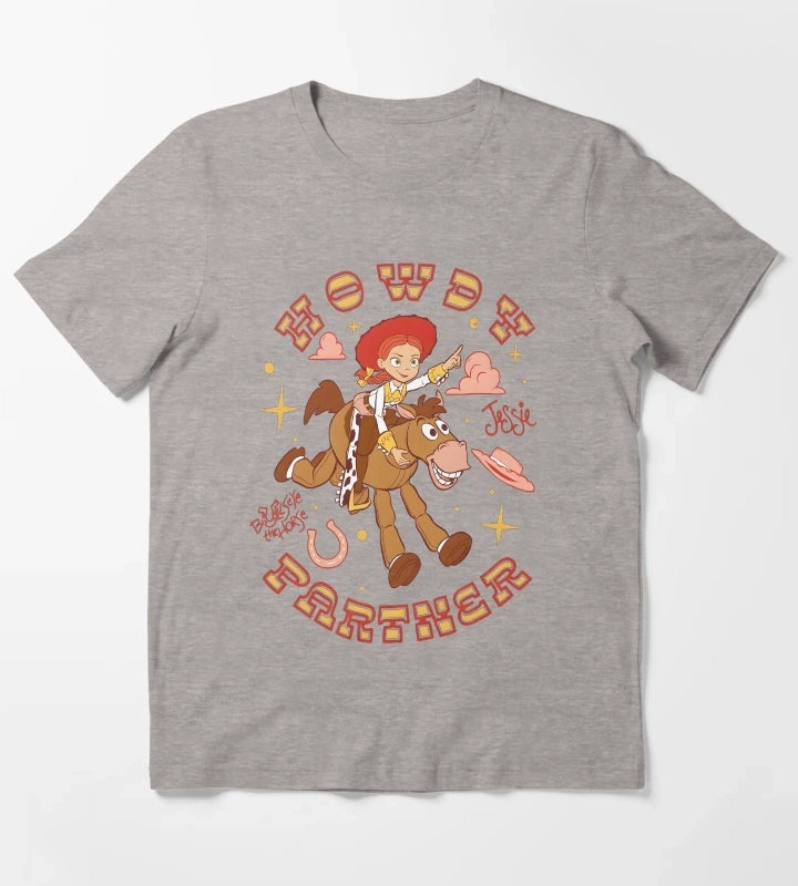 Vintage Cowgirl Adventure Cartoon Character Design T-Shirt Heather Grey