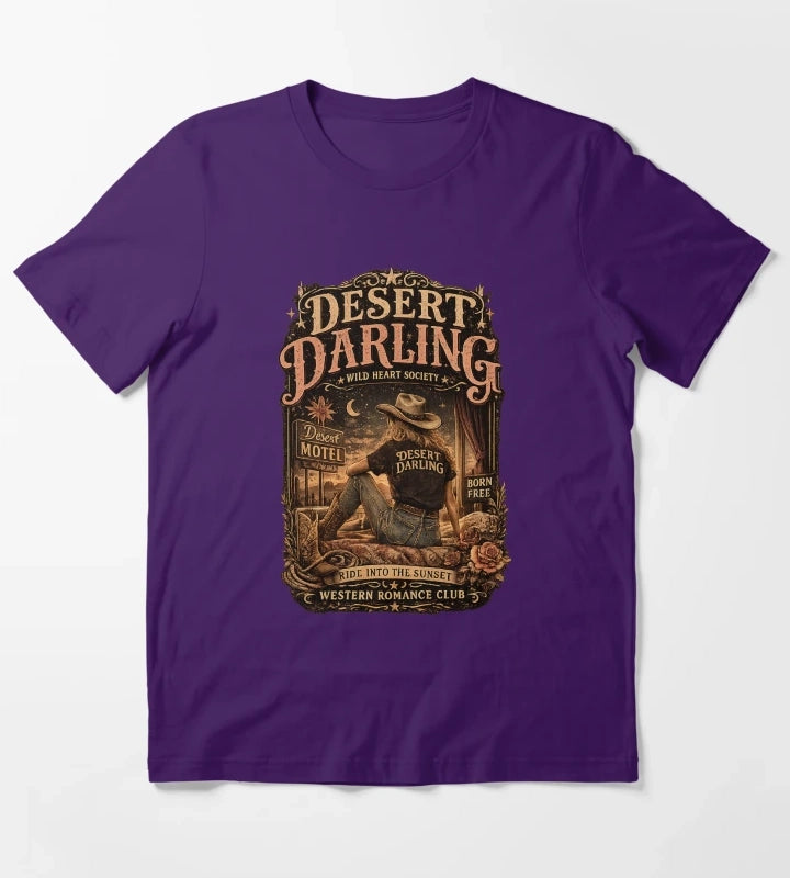 Vintage Cowgirl Western Graphic Desert Motel Americana Style T-Shirt Purple