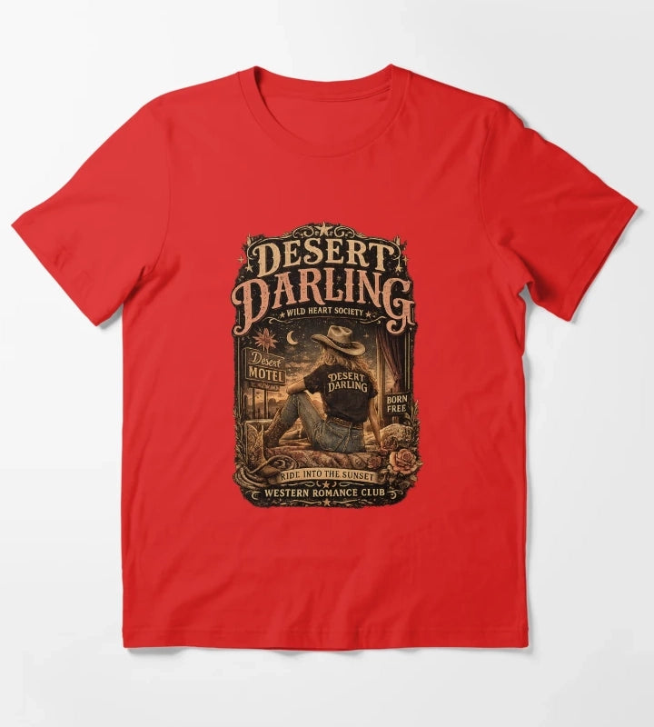 Vintage Cowgirl Western Graphic Desert Motel Americana Style T-Shirt Red
