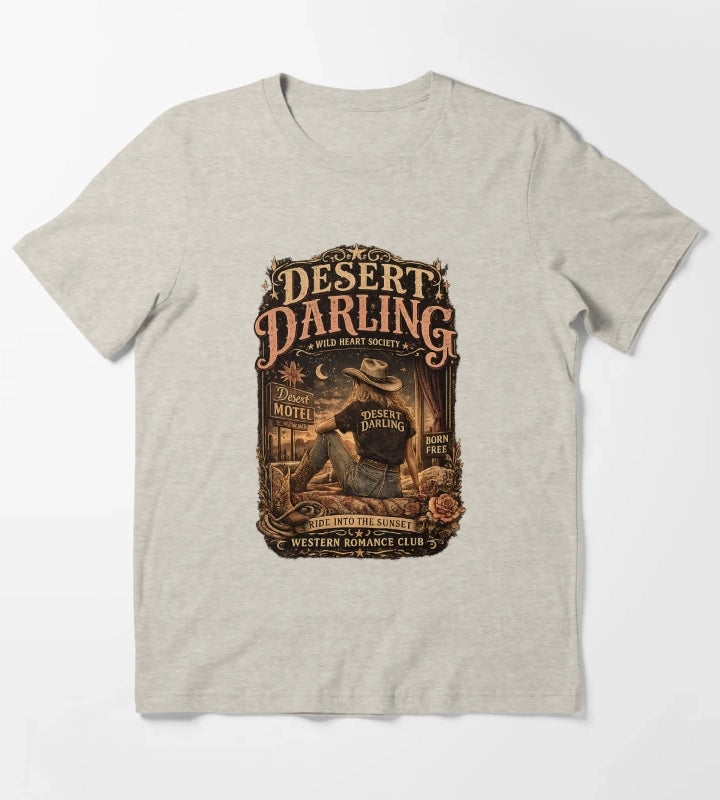Vintage Cowgirl Western Graphic Desert Motel Americana Style T-Shirt Cream