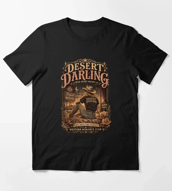 Vintage Cowgirl Western Graphic Desert Motel Americana Style T-Shirt