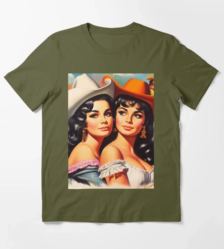 Vintage Cute Cowgirls T-Shirt Olive Green