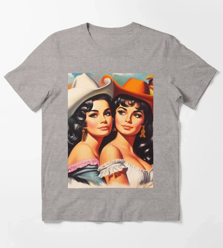 Vintage Cute Cowgirls T-Shirt Heather Grey