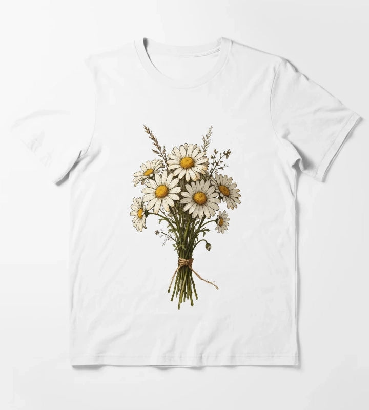Vintage Daisy Bouquet Illustration Botanical Wildflower Art T-Shirt White