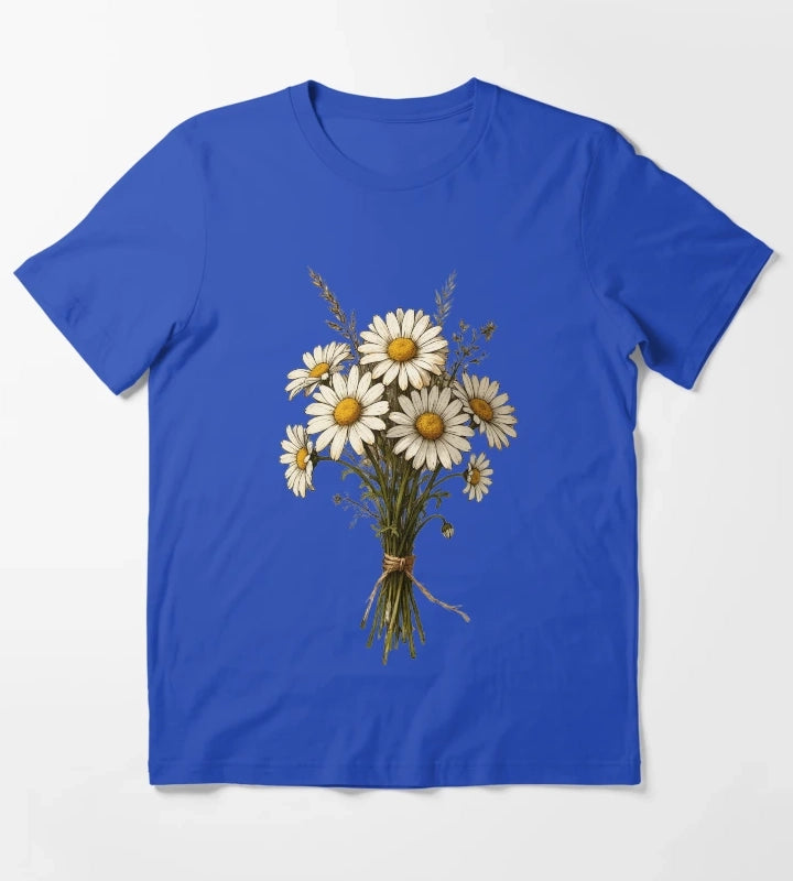 Vintage Daisy Bouquet Illustration Botanical Wildflower Art T-Shirt Blue