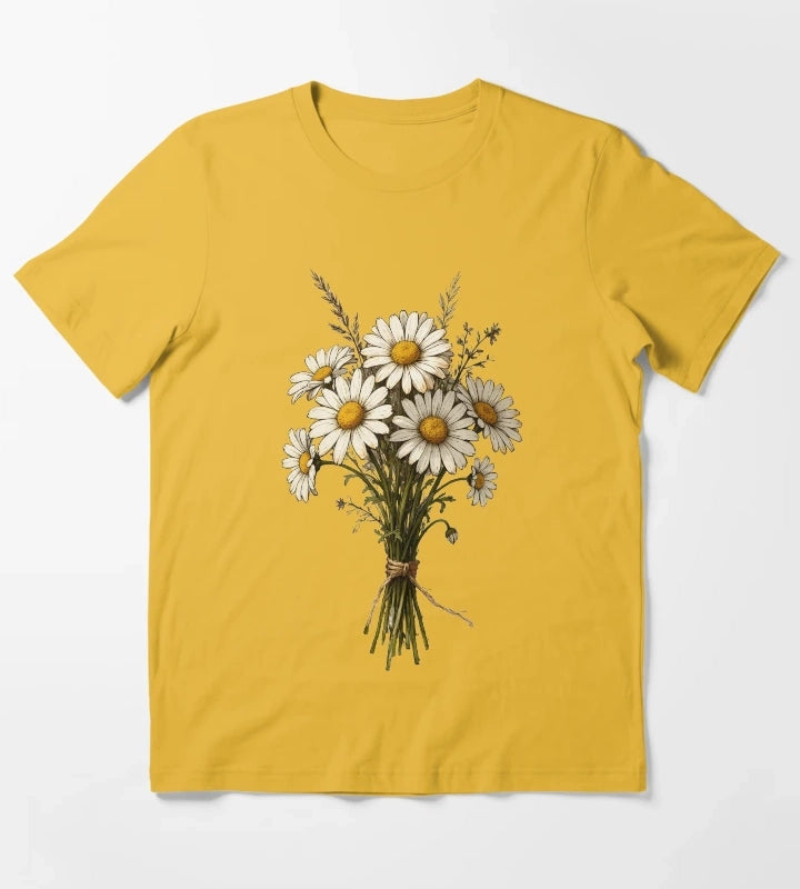 Vintage Daisy Bouquet Illustration Botanical Wildflower Art T-Shirt Yellow