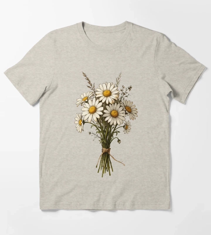 Vintage Daisy Bouquet Illustration Botanical Wildflower Art T-Shirt Cream