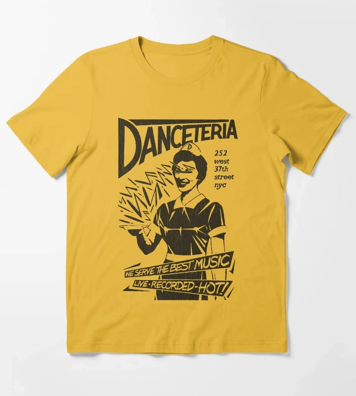 Vintage Danceteria Defunct Nightclub NYC 70s DJ Live Music T-Shirt Yellow