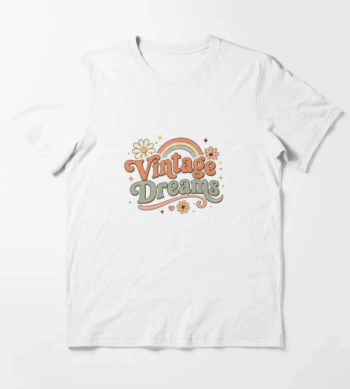 Vintage Dreams Retro Aesthetic Typography Cute 70s Groovy Floral Design Vintage Style Sticker TShirt Gift T-Shirt White