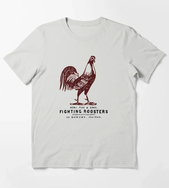 Vintage Fighting Roosters T-Shirt Light Grey