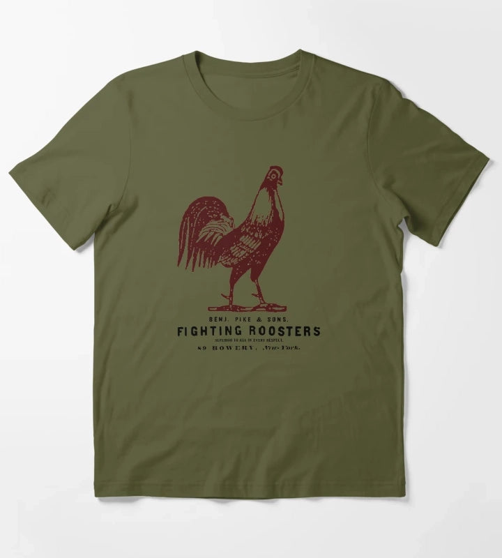 Vintage Fighting Roosters T-Shirt Olive Green