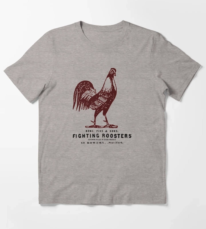 Vintage Fighting Roosters T-Shirt Heather Grey