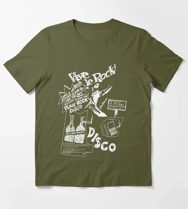 Vintage Look Vive Le Rock T-Shirt Olive Green