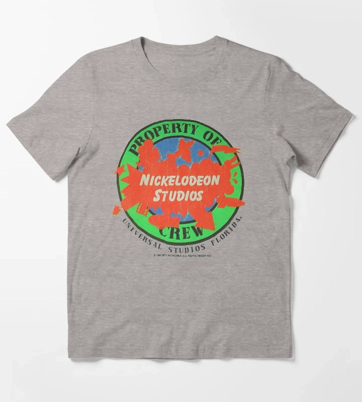Vintage Nickelodeon Studios Property Of Crew Shirt Embossed Look T-Shirt Heather Grey