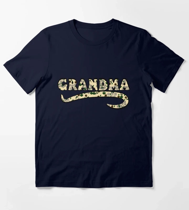 Vintage Retro Grandma Floral Aesthetic Cute Grandmother T-Shirt Navy