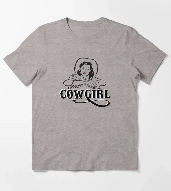 Vintage Rodeo Cowgirl Black And White T-Shirt Heather Grey