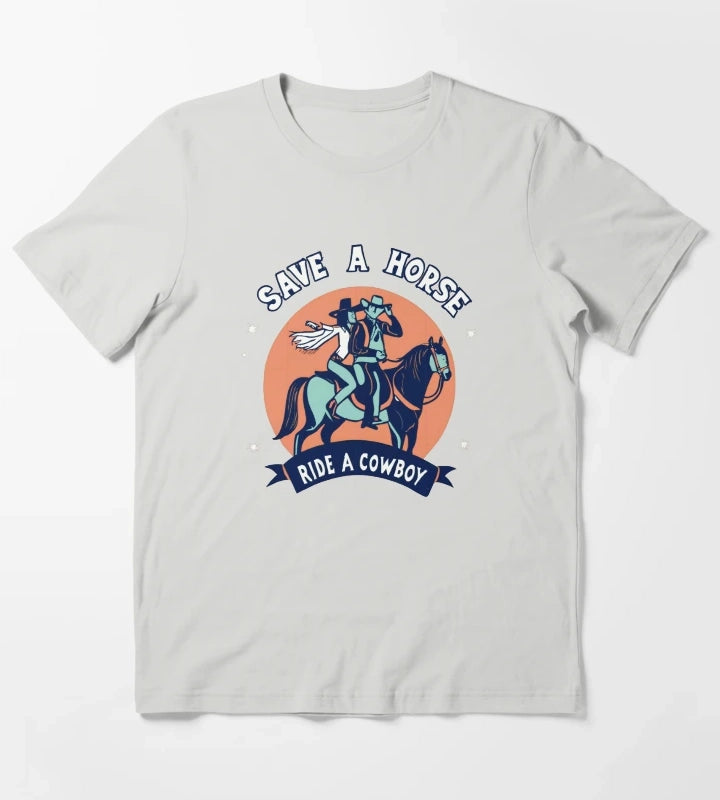 Vintage Save a Horse Ride a Cowboy Cowgirl Rodeo Design T-Shirt Light Grey