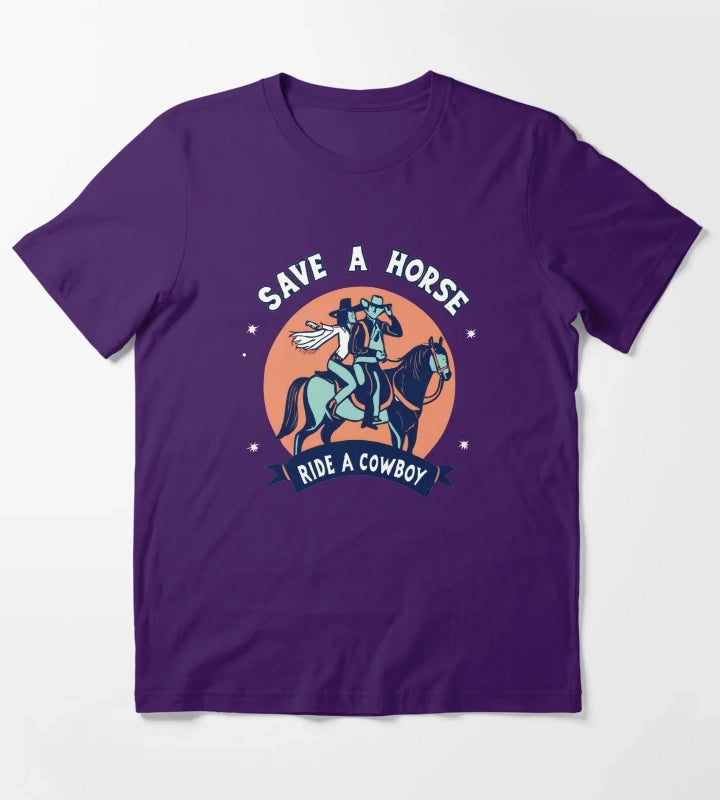 Vintage Save a Horse Ride a Cowboy Cowgirl Rodeo Design T-Shirt Purple