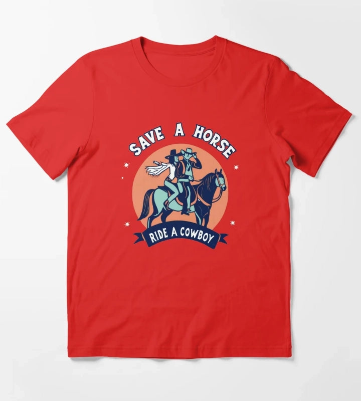 Vintage Save a Horse Ride a Cowboy Cowgirl Rodeo Design T-Shirt Red