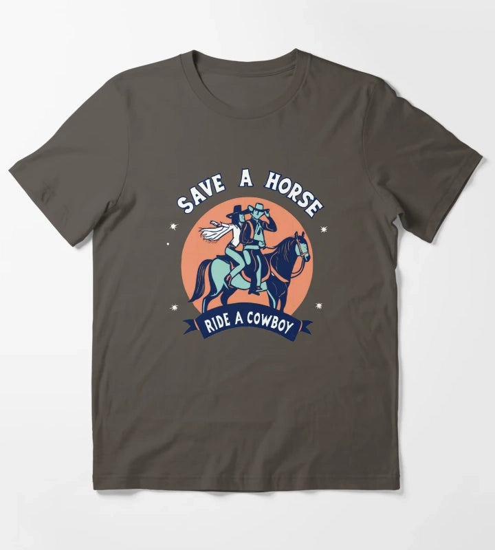 Vintage Save a Horse Ride a Cowboy Cowgirl Rodeo Design T-Shirt Dark Grey